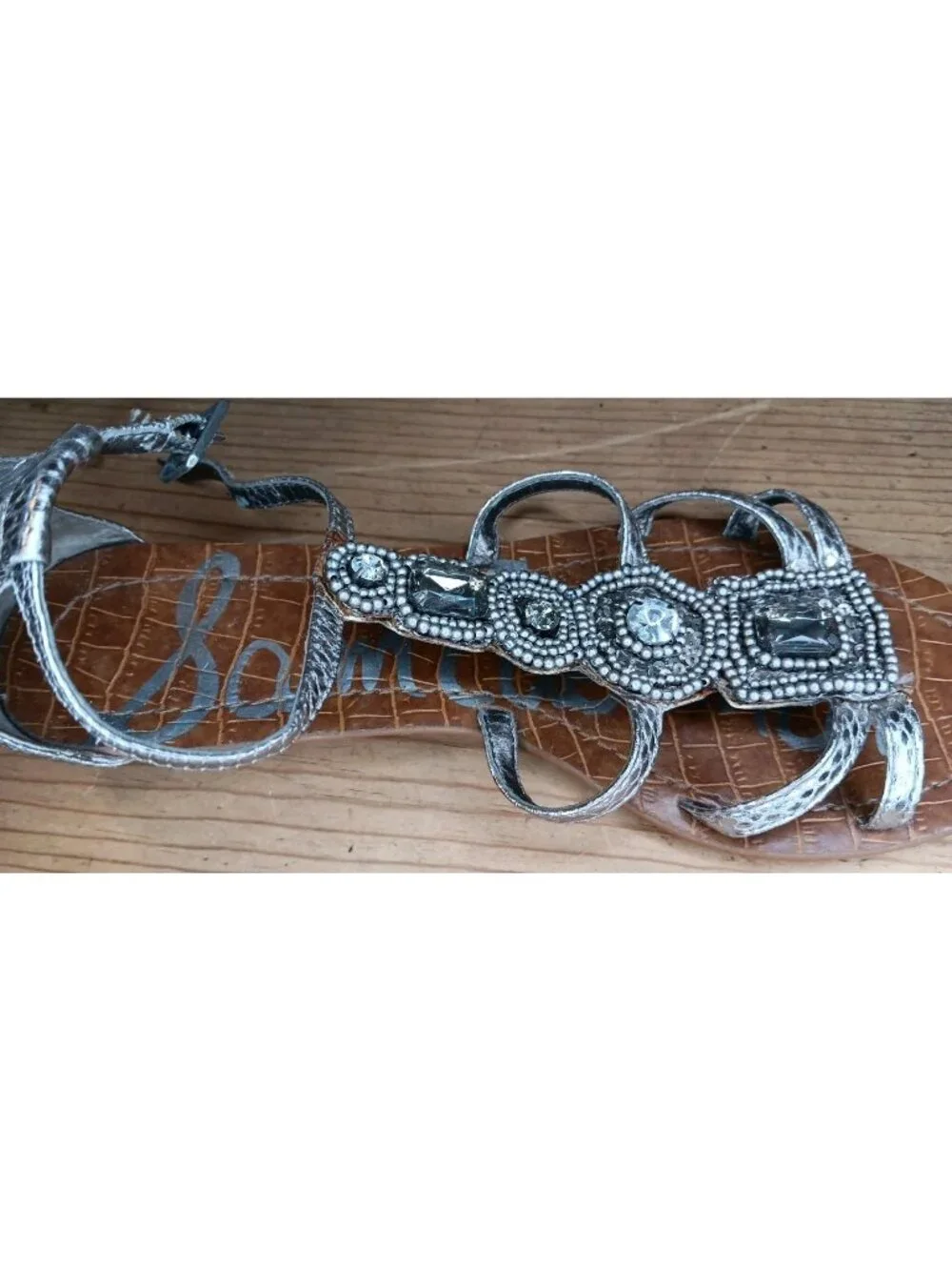 Sam Edelman Daley Sandal Womens 7.5 Silver Bling Rhinestone Beaded Summer Vacay - Picture 7 of 8